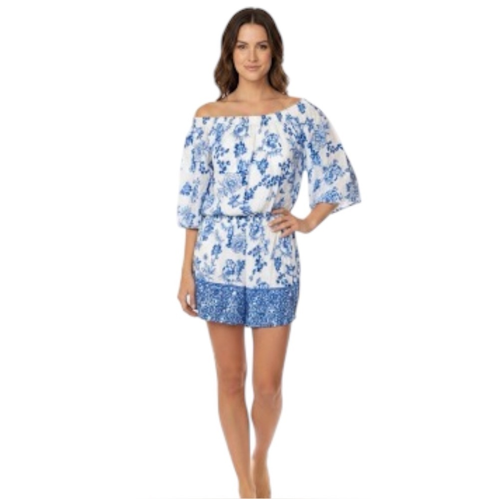Blue Island Size M Blue White Floral Dress